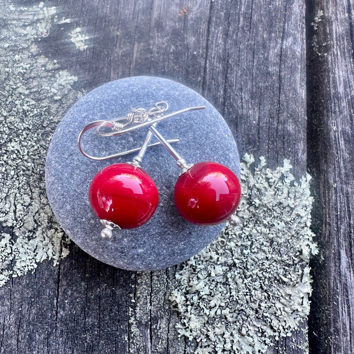Opaque red venetian glass earrings