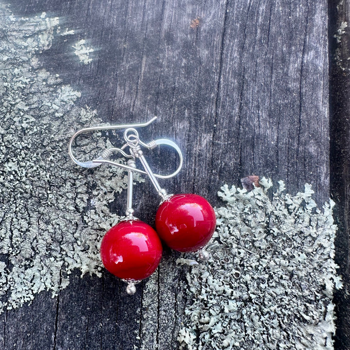Opaque red venetian glass earrings
