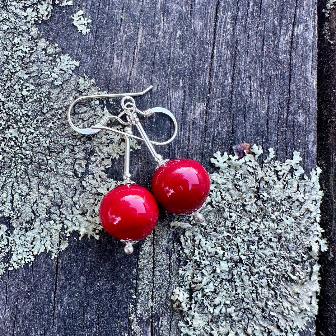 Opaque red venetian glass earrings