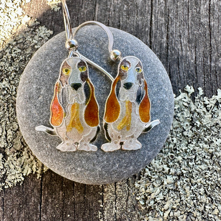 Enamel sterling silver beagle earrings