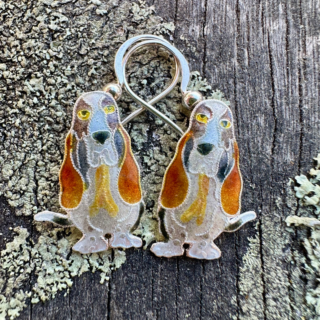 Enamel sterling silver beagle earrings