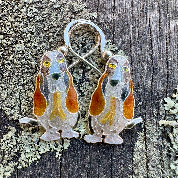 Enamel sterling silver beagle earrings