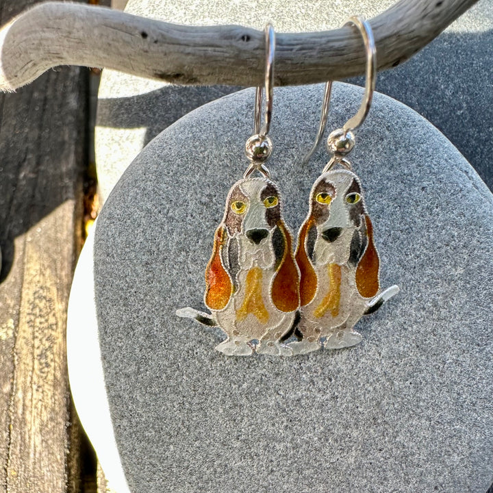 Enamel sterling silver beagle earrings