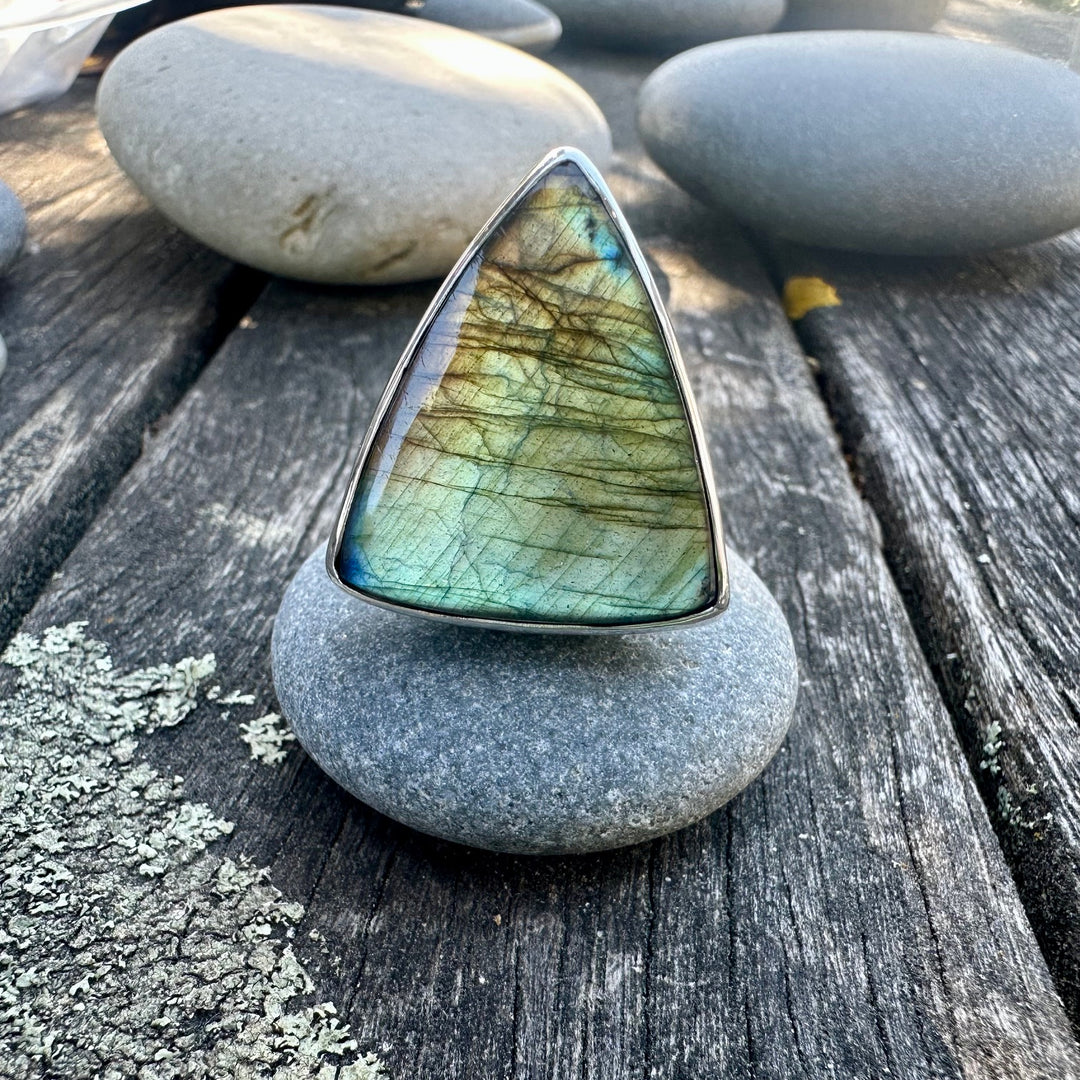 triangular labradorite ring