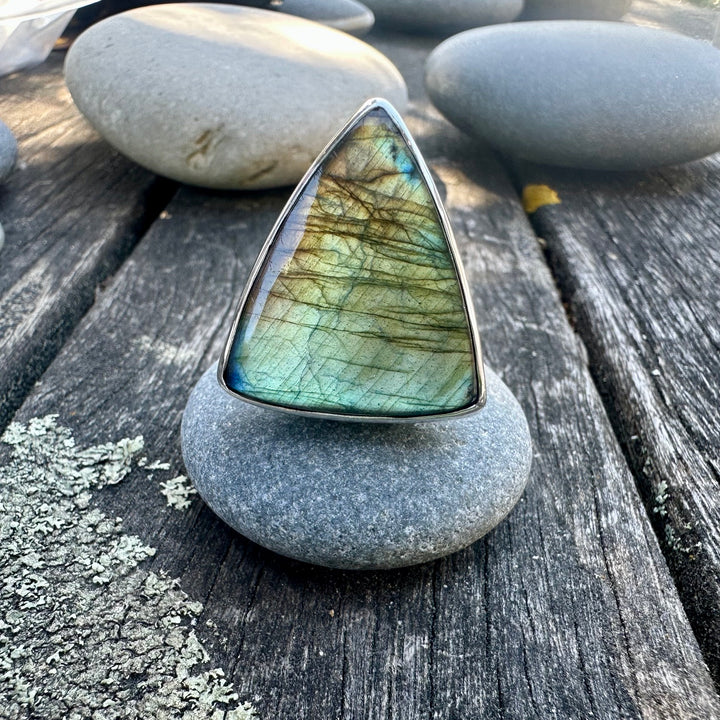triangular labradorite ring