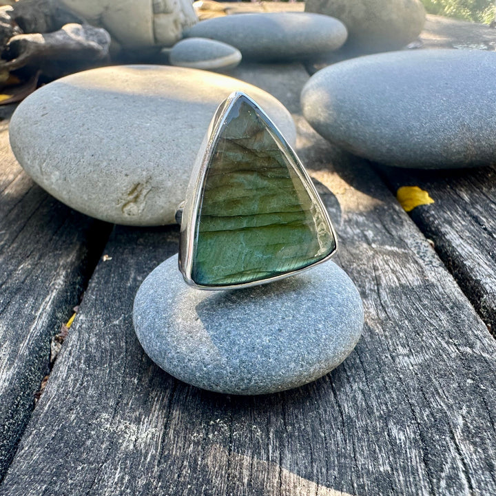 triangular labradorite ring