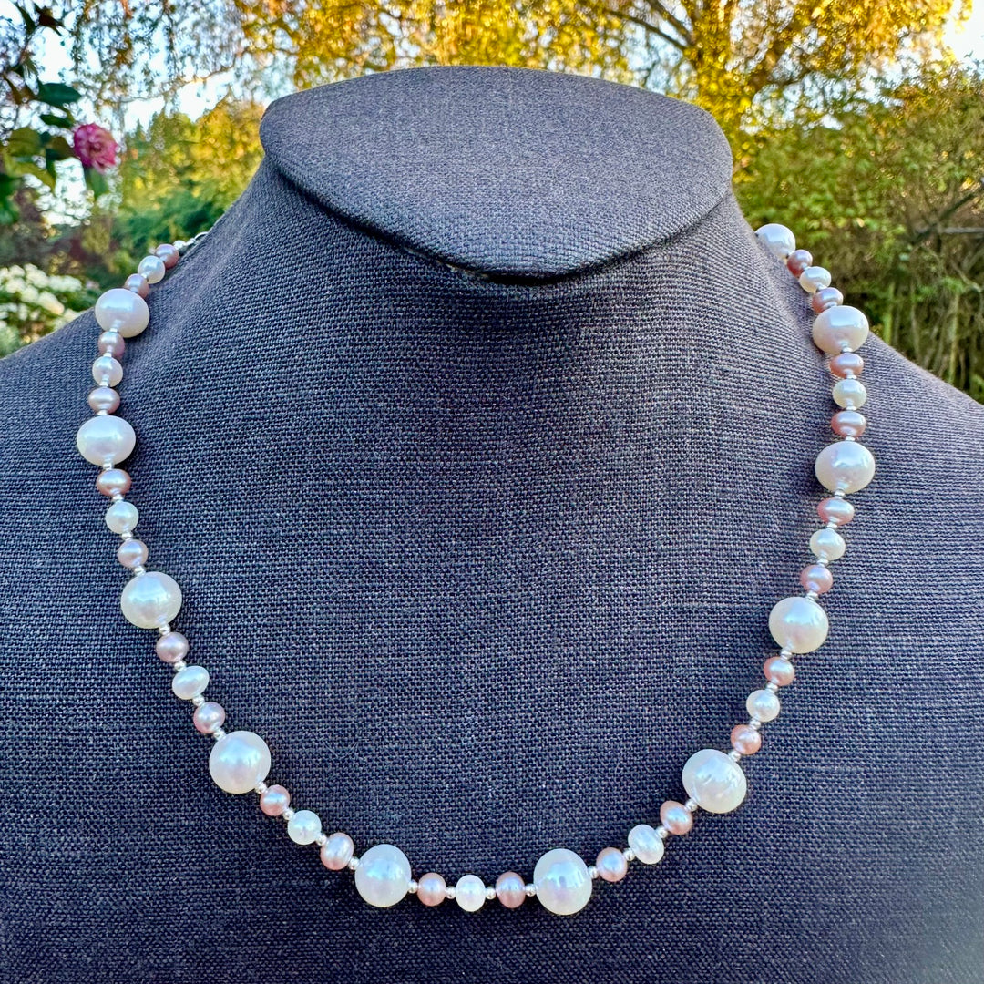 White &amp; pink freshwater pearl necklace