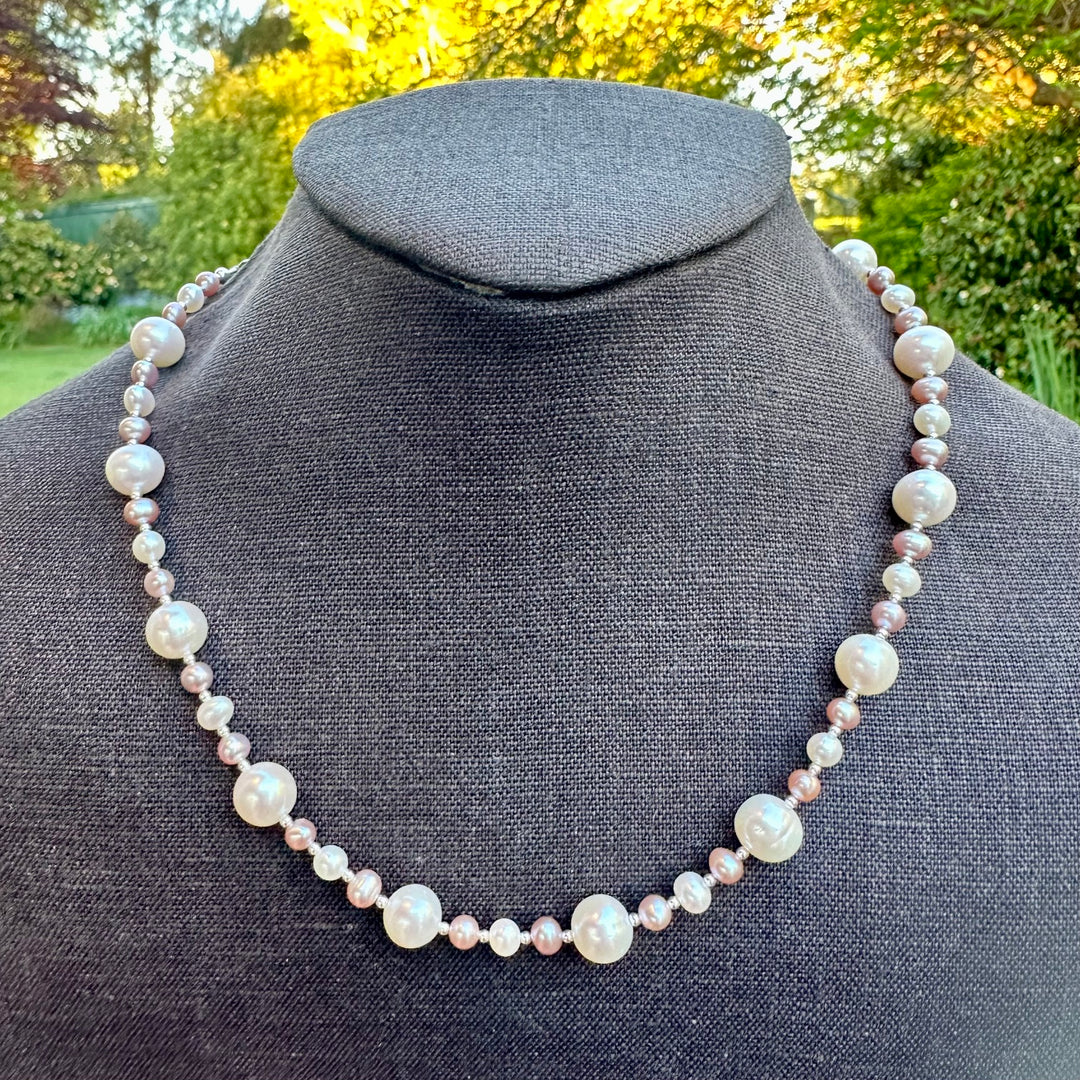White &amp; pink freshwater pearl necklace