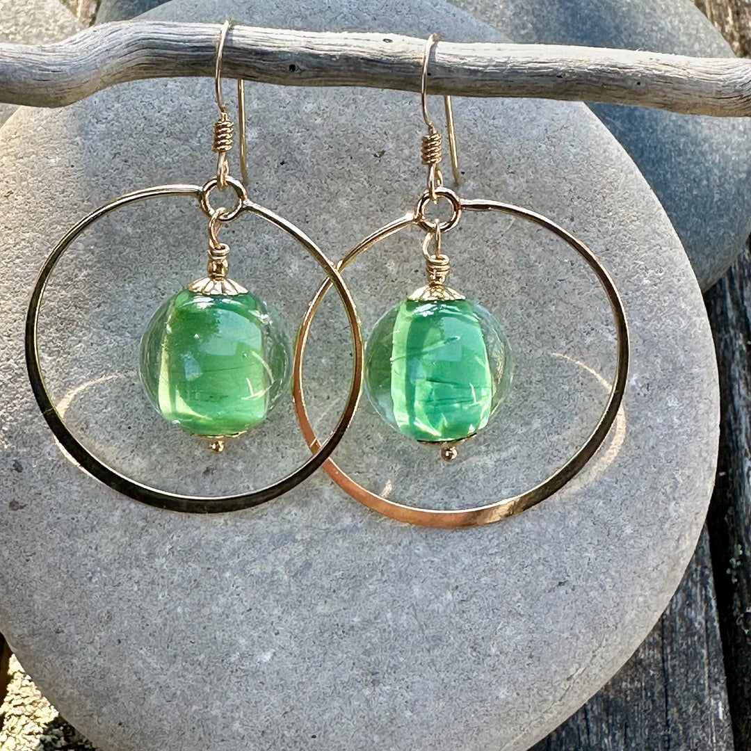 Green two colour glass in hoops