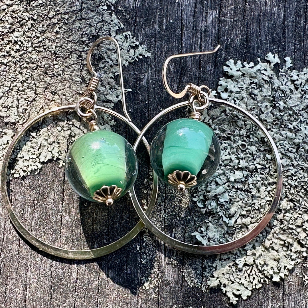Green two colour glass in hoops