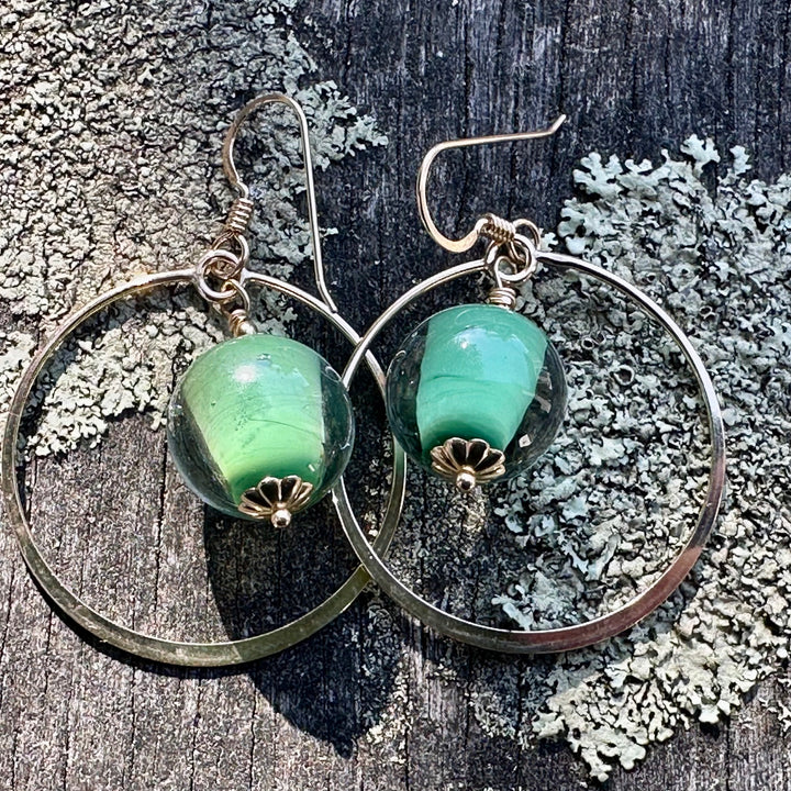 Green two colour glass in hoops