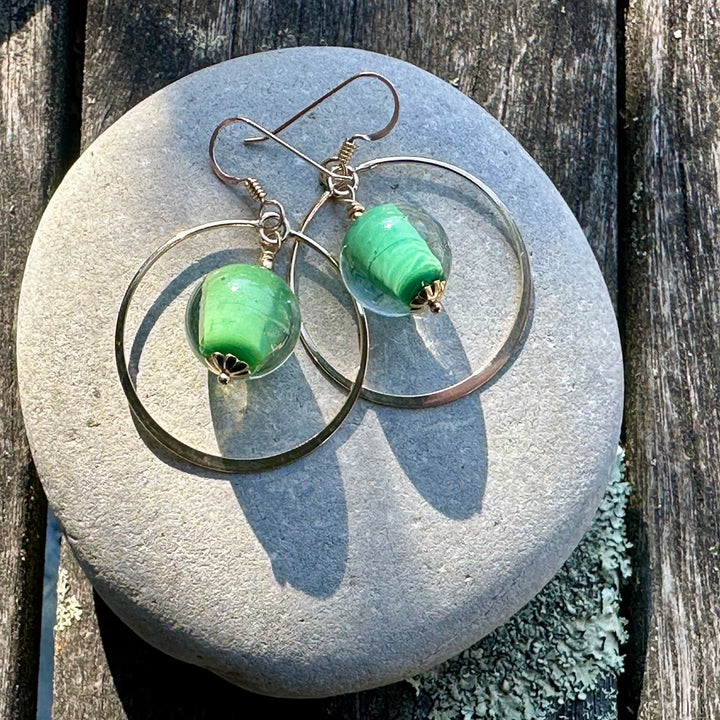 Green two colour glass in hoops