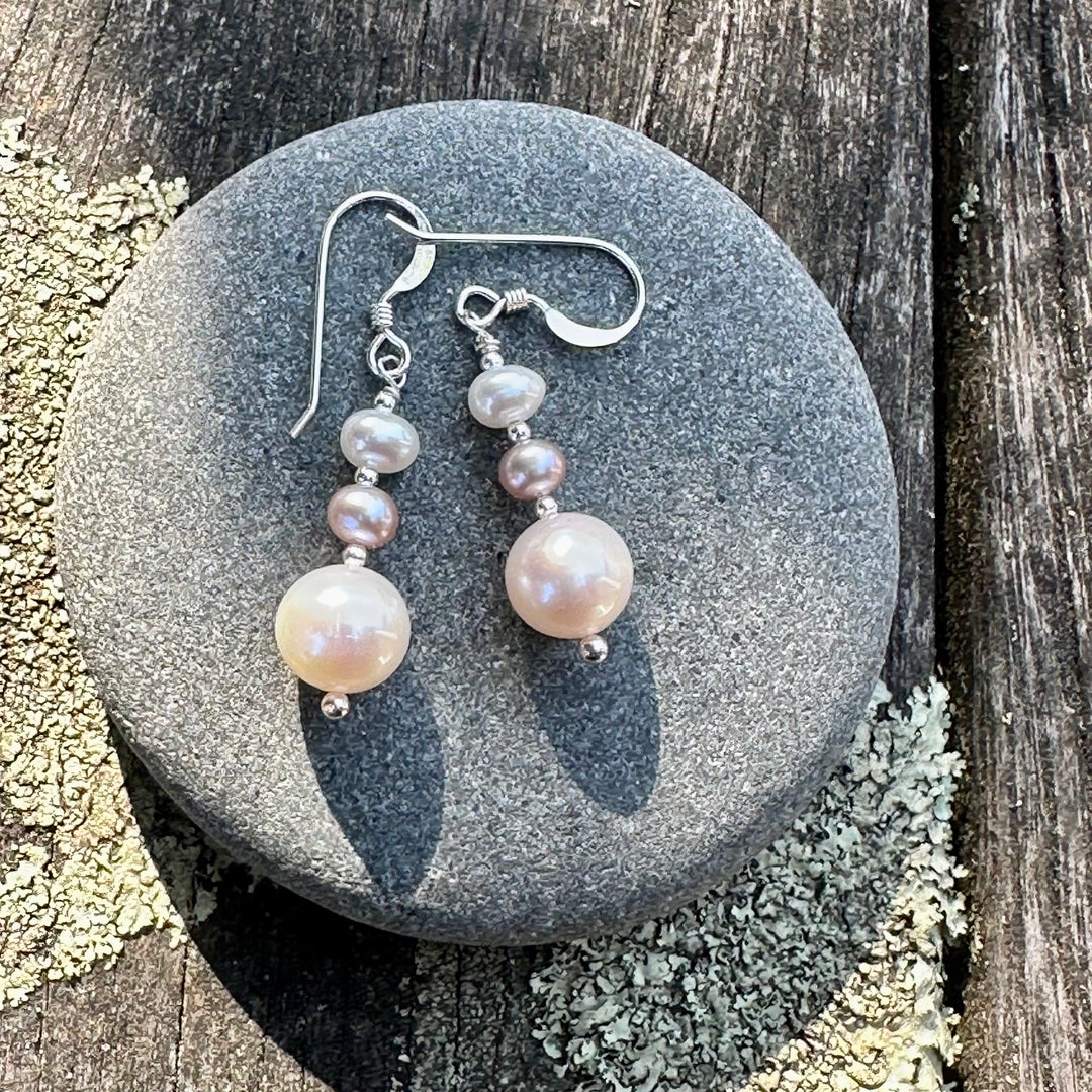 Pink &amp; white freshwater pearl earrings