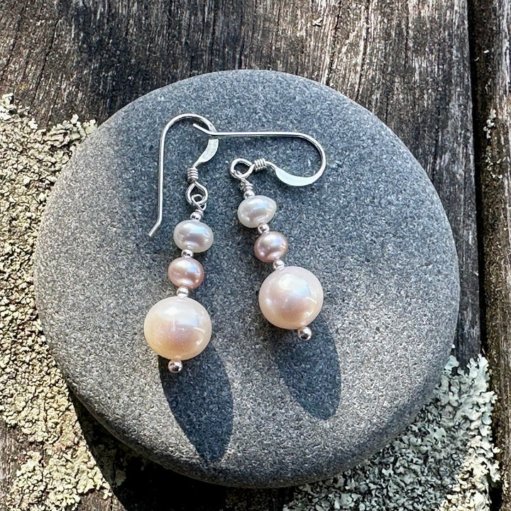 Pink &amp; white freshwater pearl earrings