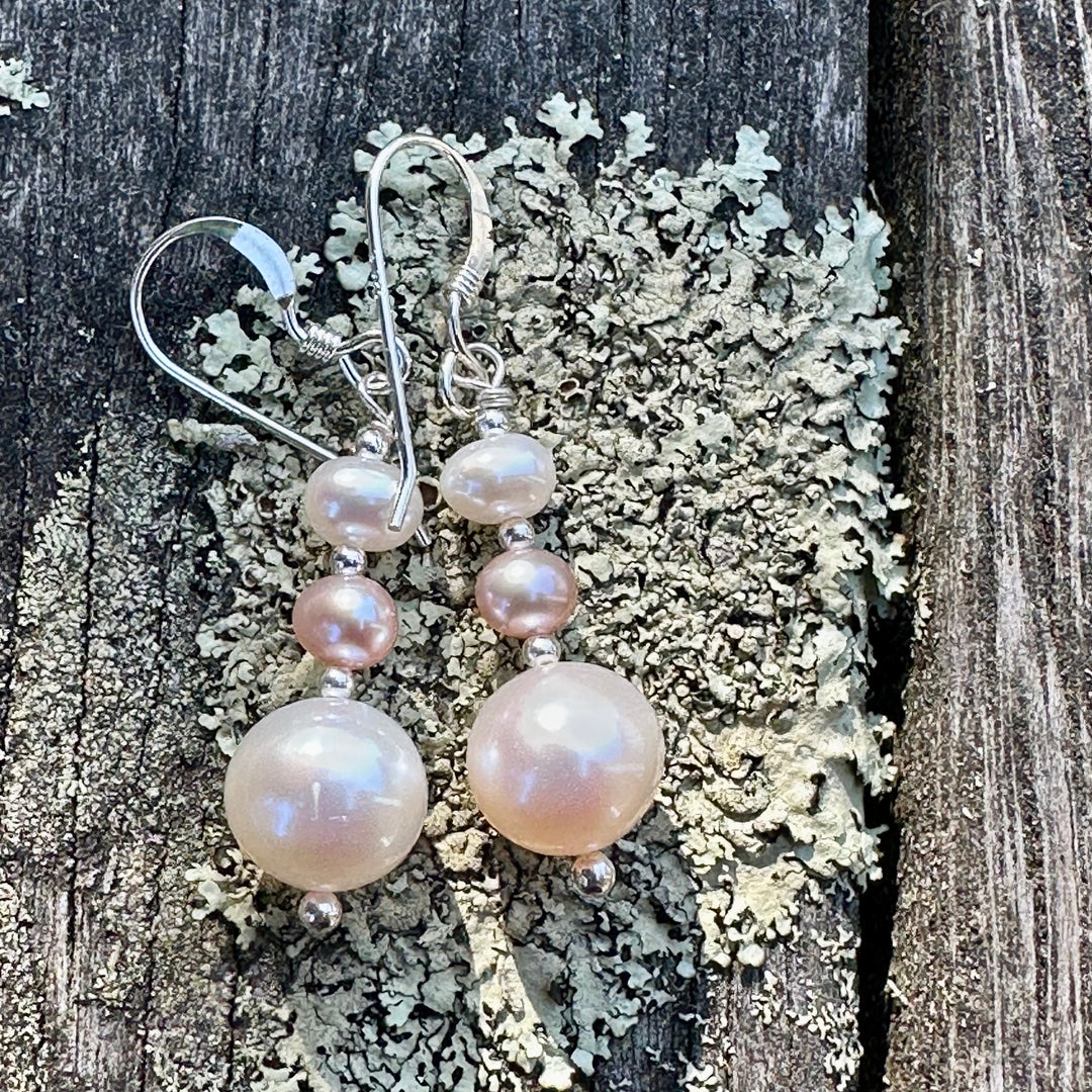Pink &amp; white freshwater pearl earrings