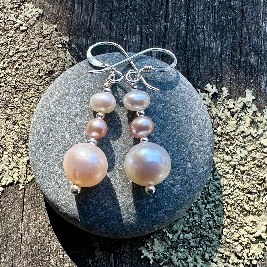Pink &amp; white freshwater pearl earrings