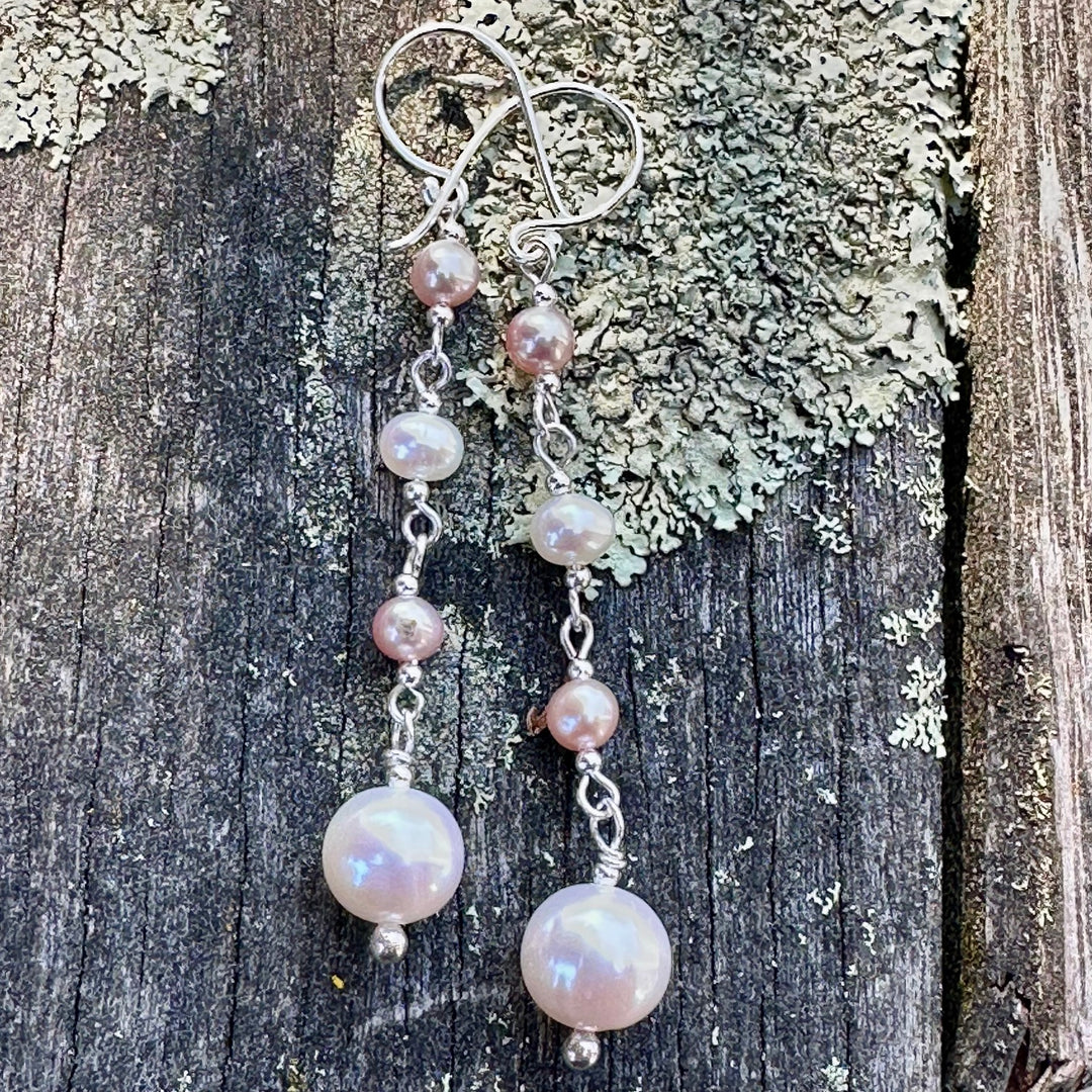 4 tier pink &amp; white FWP earrings