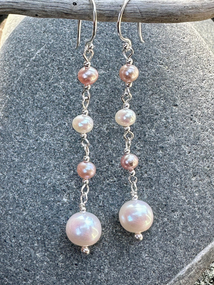 4 tier pink &amp; white FWP earrings