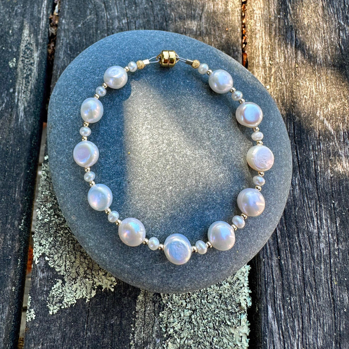 white freshwater coin pearl bracelet