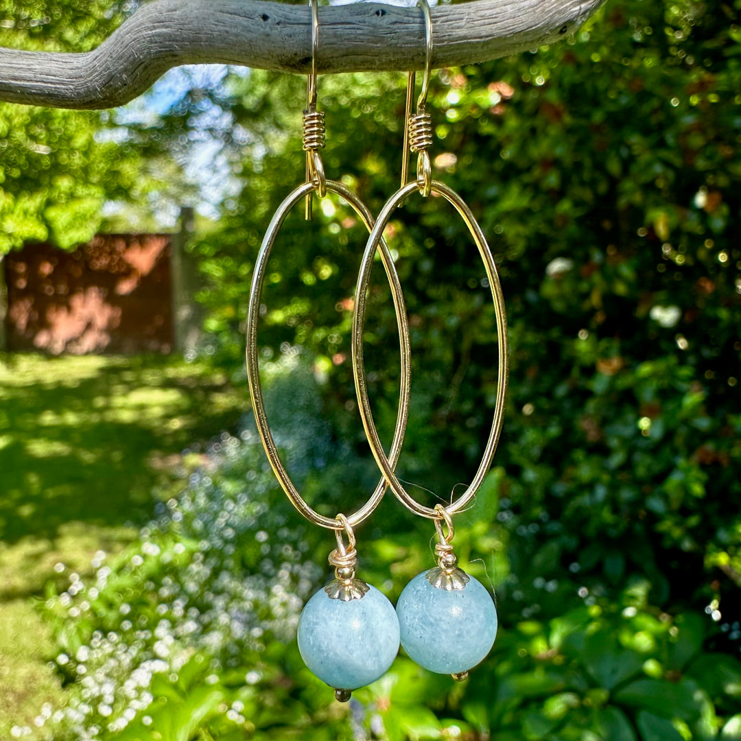 Aquamarine earrings in long hoops