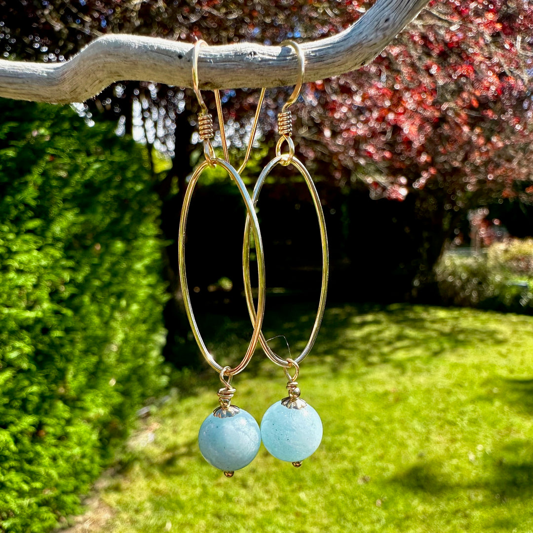 Aquamarine earrings in long hoops