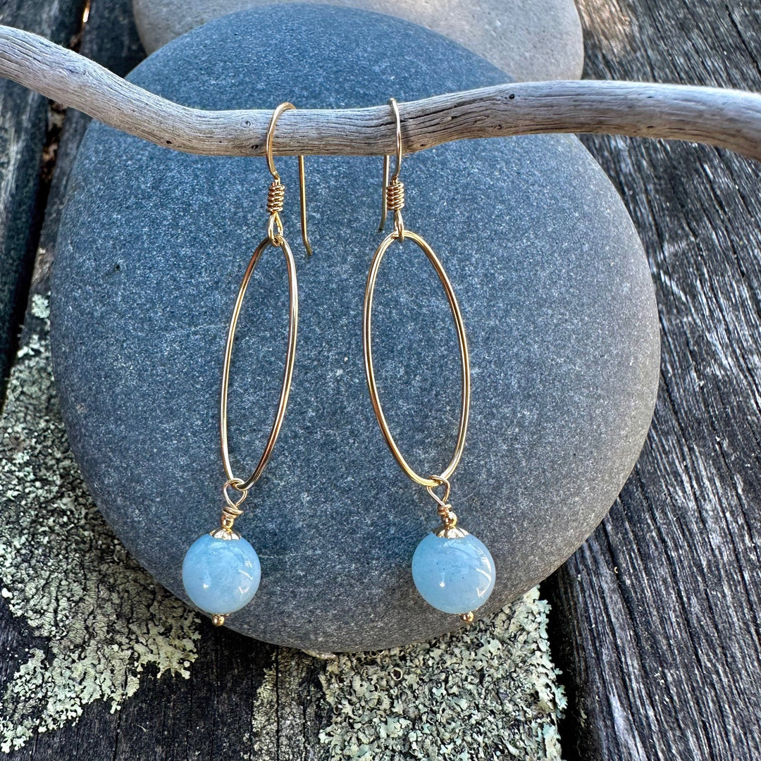 Aquamarine earrings in long hoops