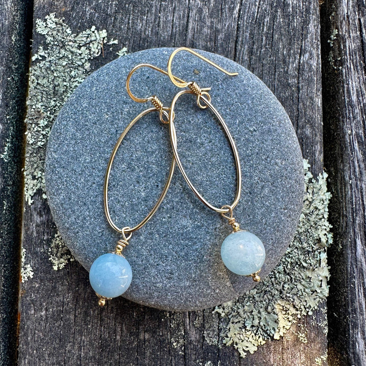 Aquamarine earrings in long hoops