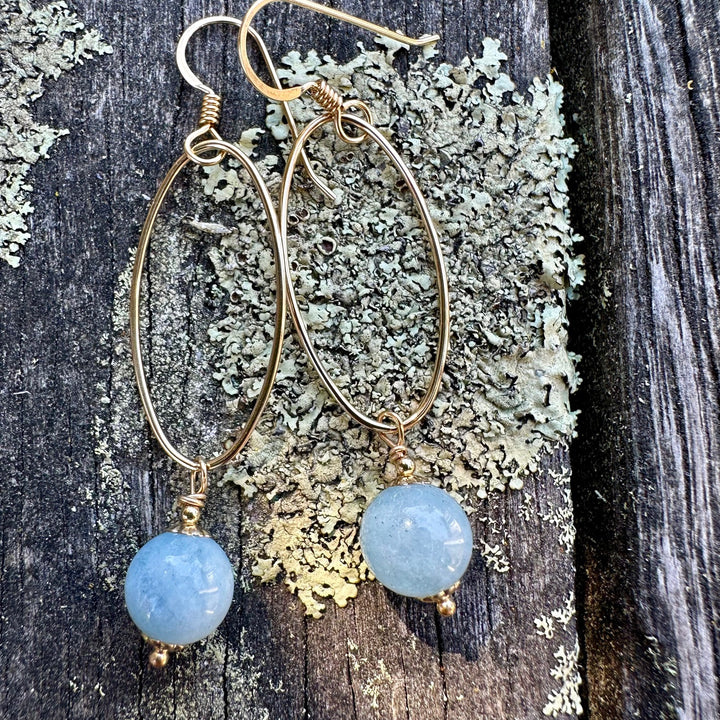 Aquamarine earrings in long hoops