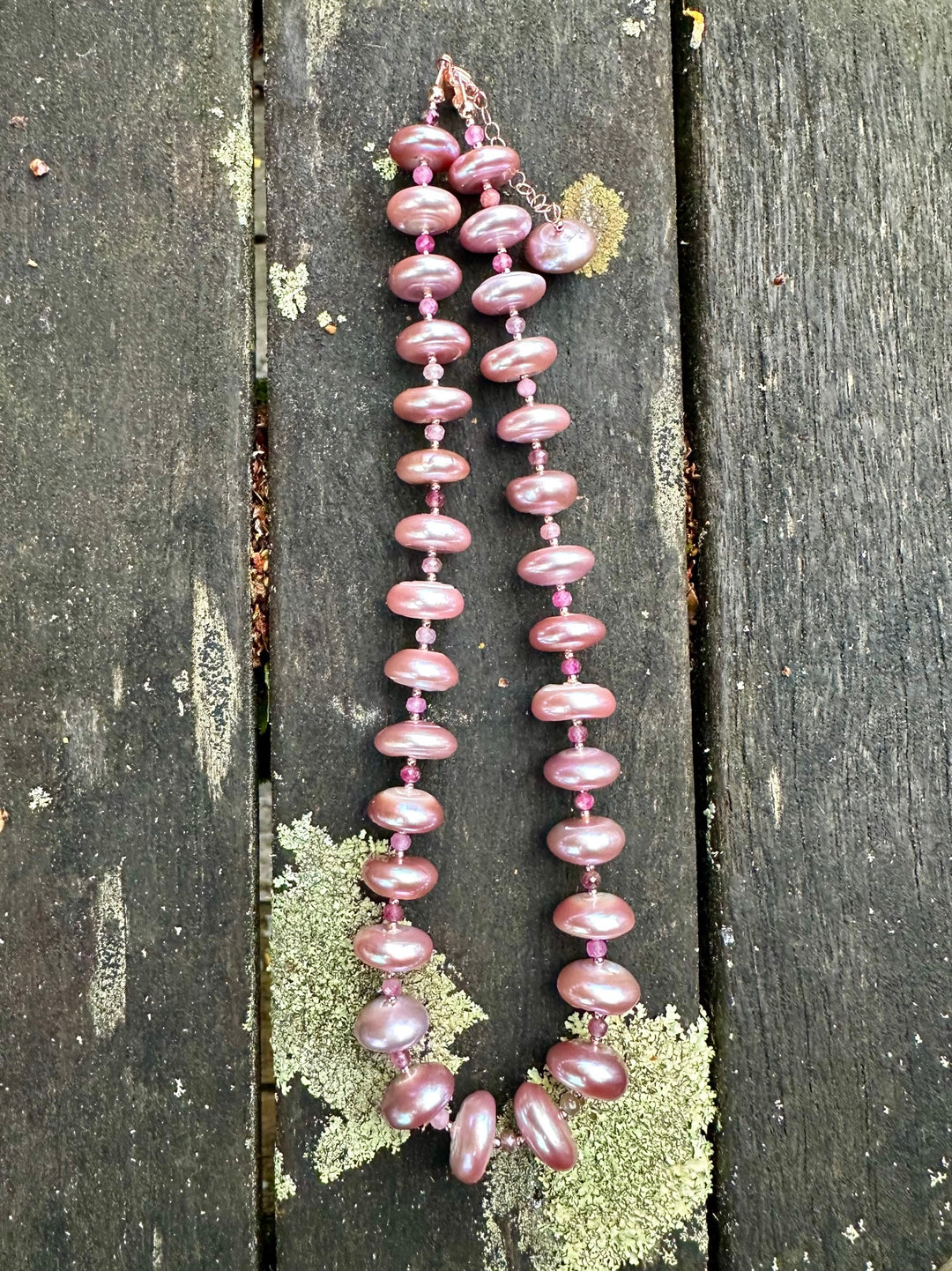 Large pink coin pearl necklace