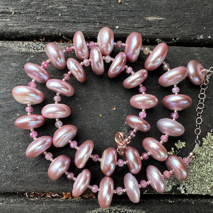 Large pink coin pearl necklace