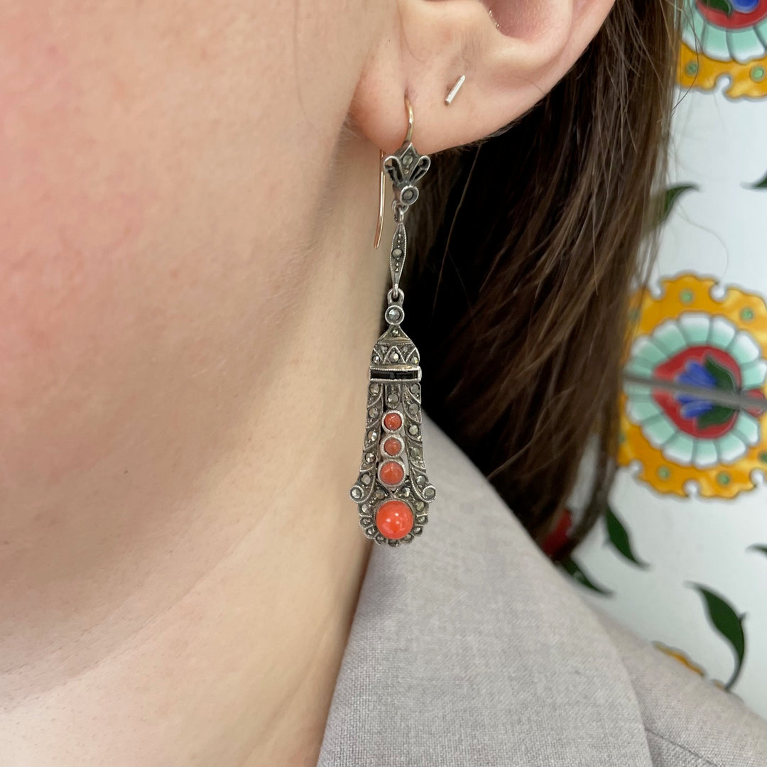 Antique coral and marcasite earrings