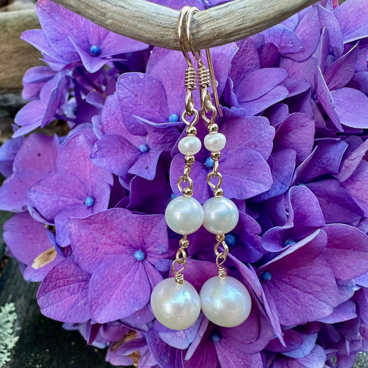 3 tier white freshwater pearl earrings