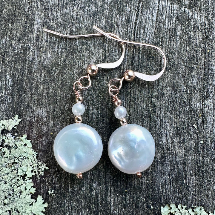 white freshwater coin pearl earrings