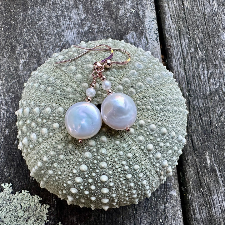 white freshwater coin pearl earrings
