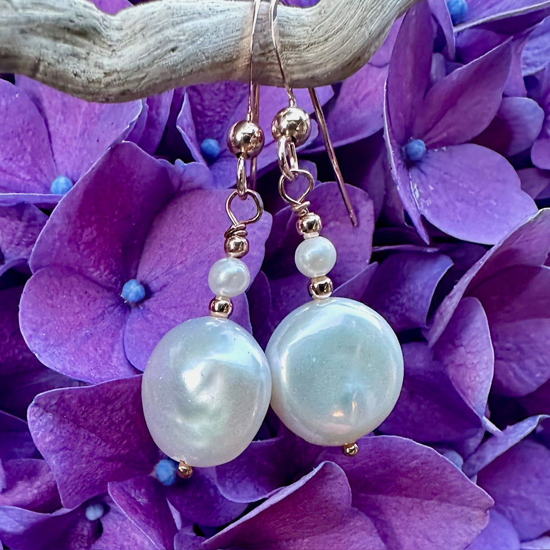 white freshwater coin pearl earrings