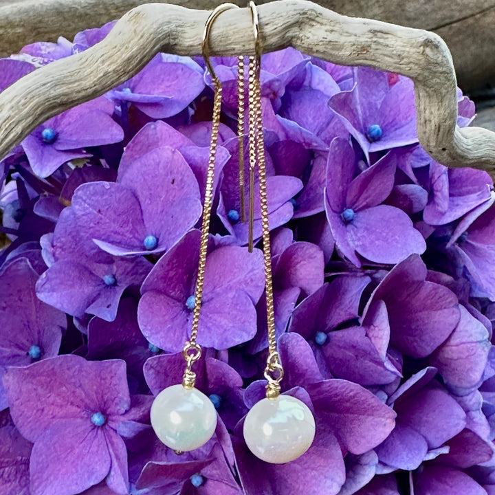 white freshwater pearl thread earrings