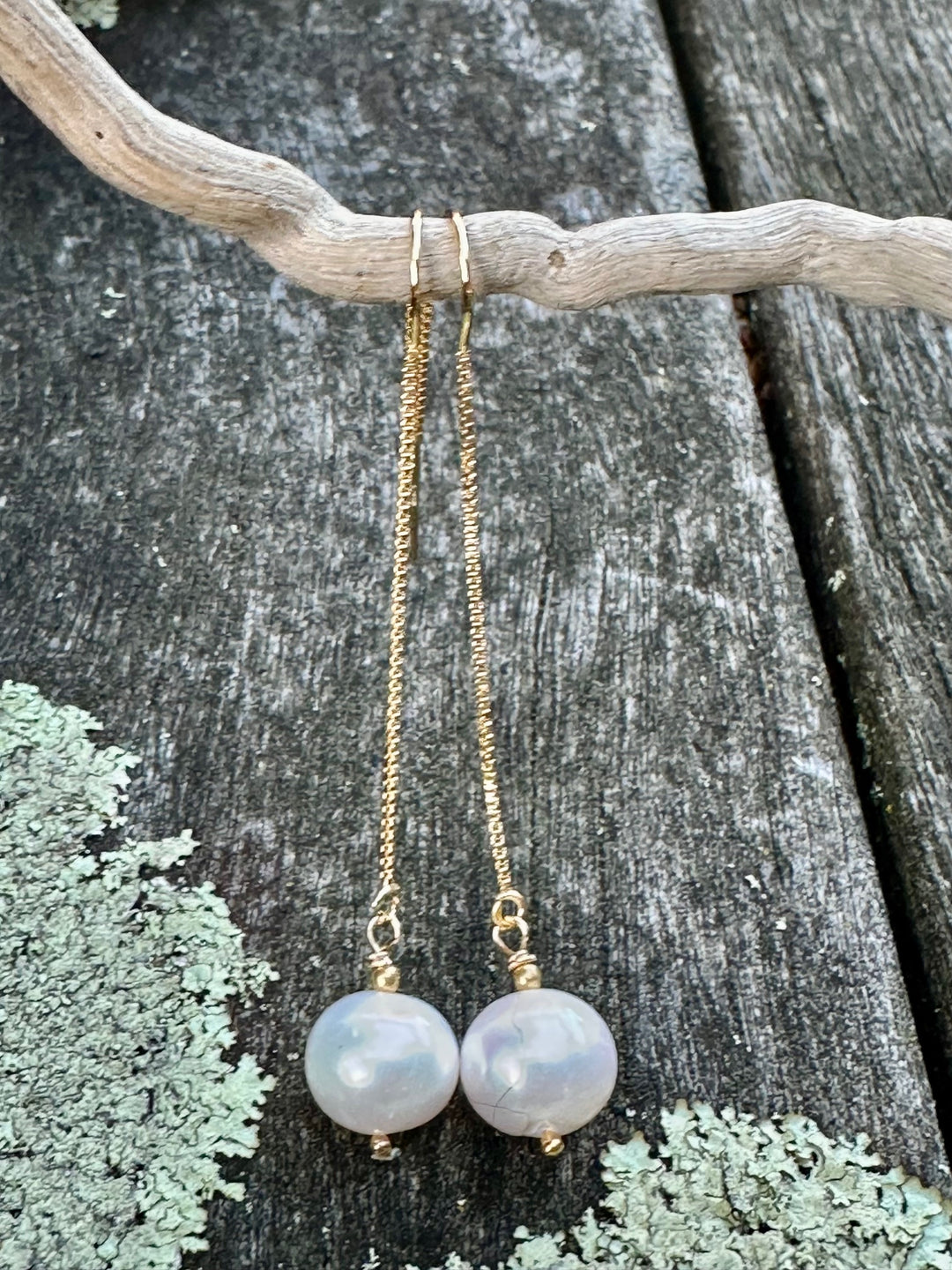 white freshwater pearl thread earrings