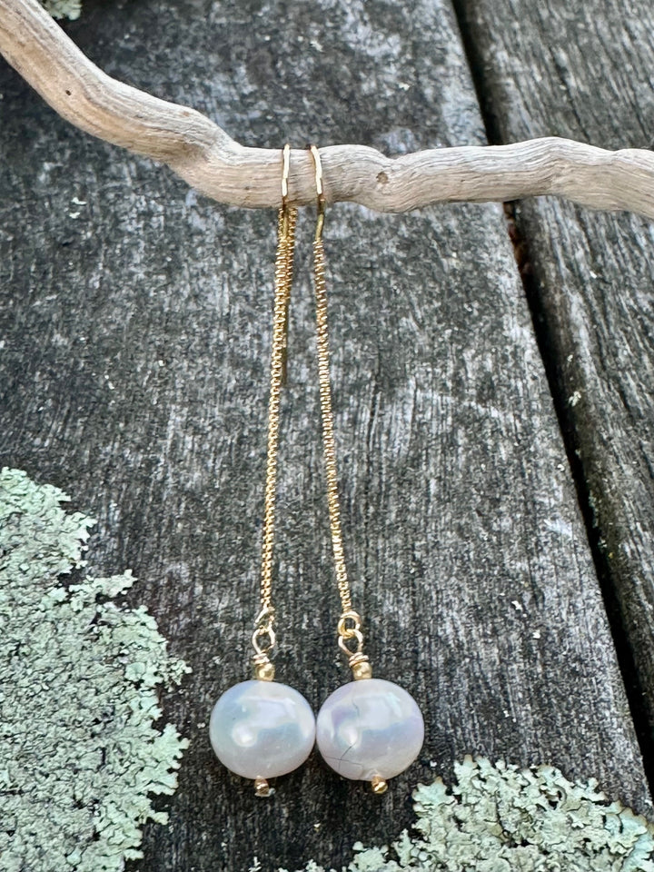 white freshwater pearl thread earrings