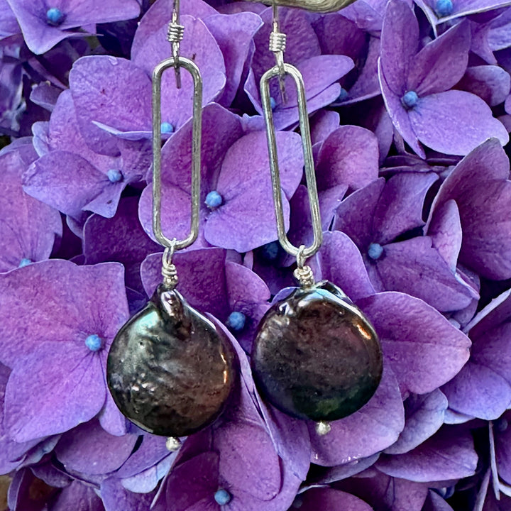 Peacock coin freshwater pearl earrings