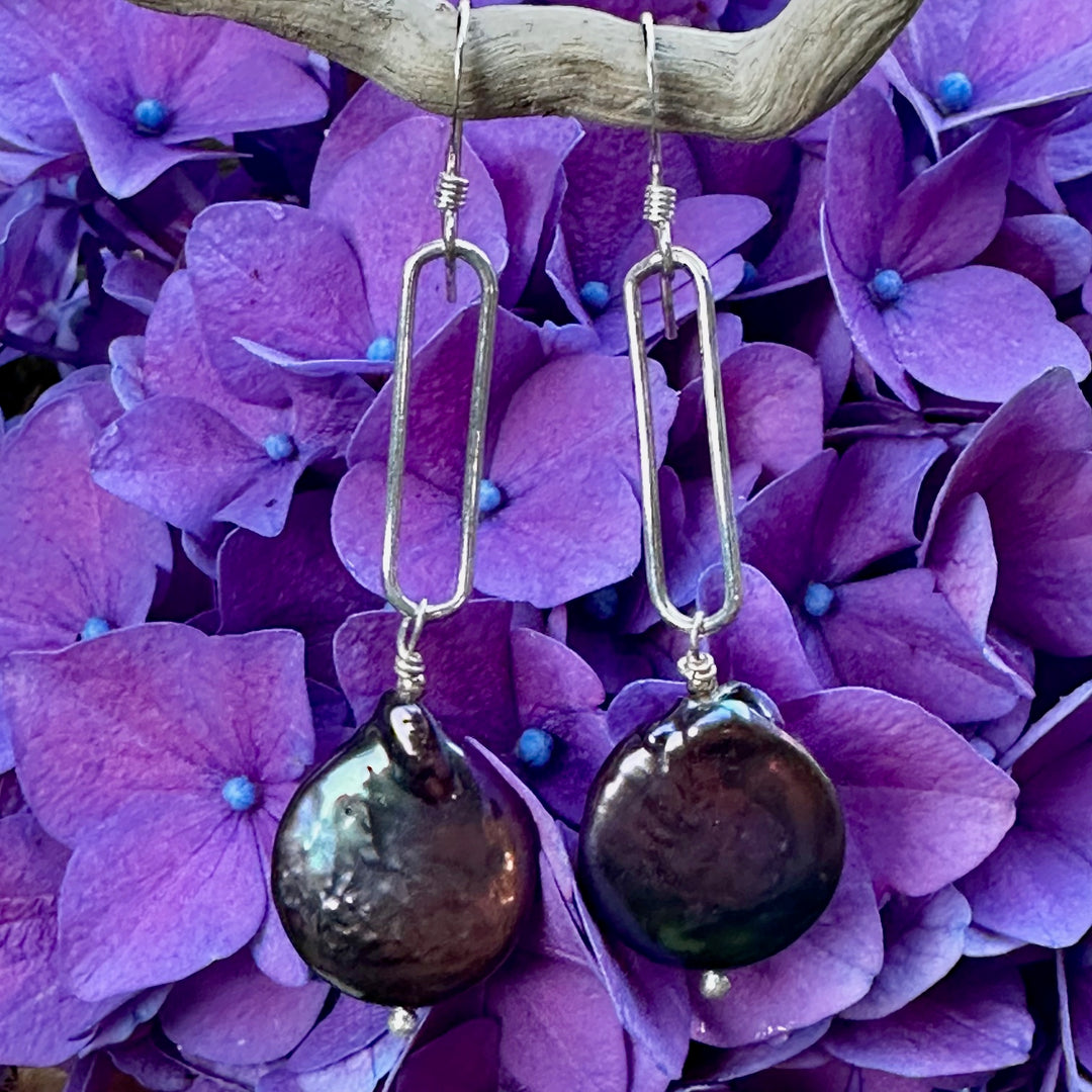 Peacock coin freshwater pearl earrings