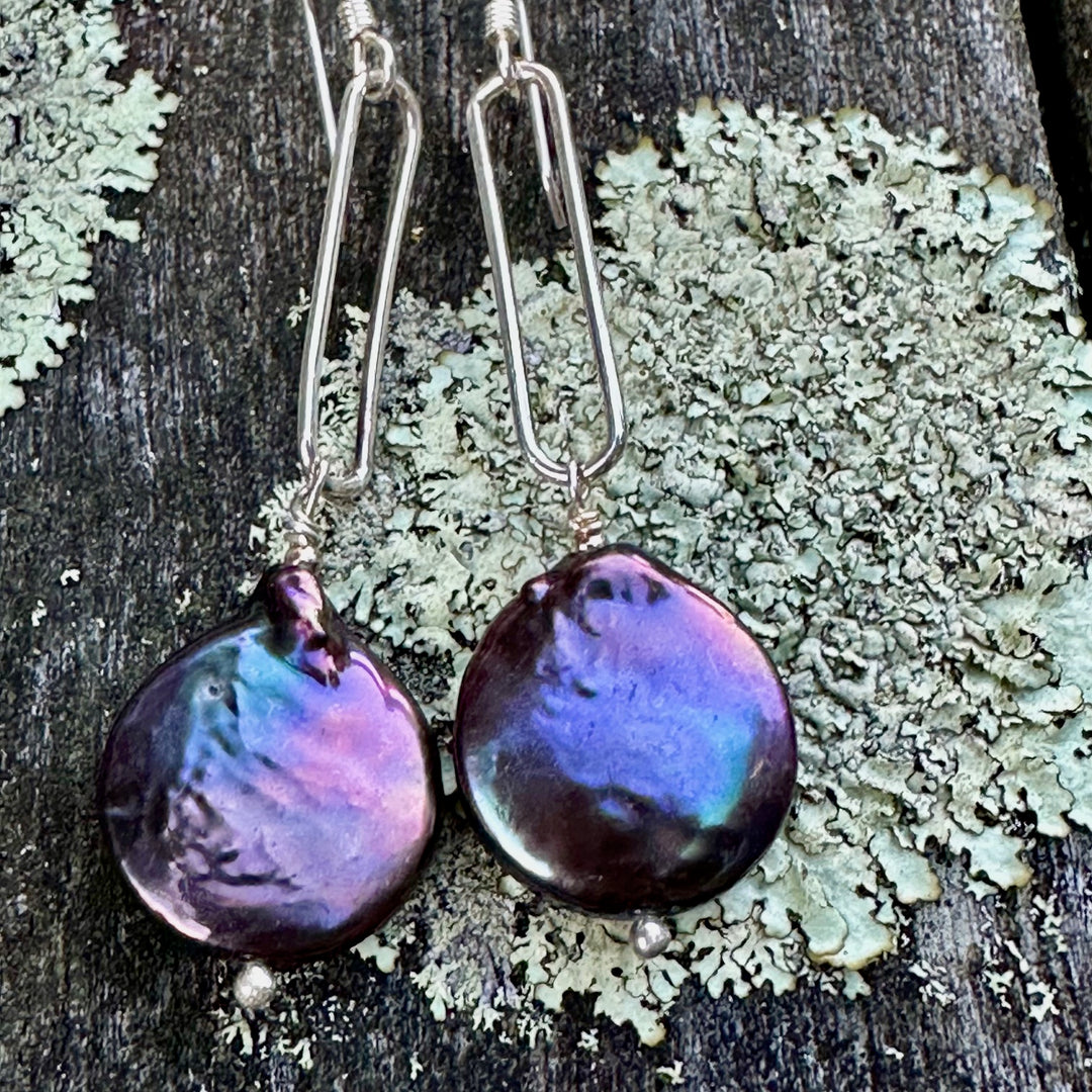 Peacock coin freshwater pearl earrings