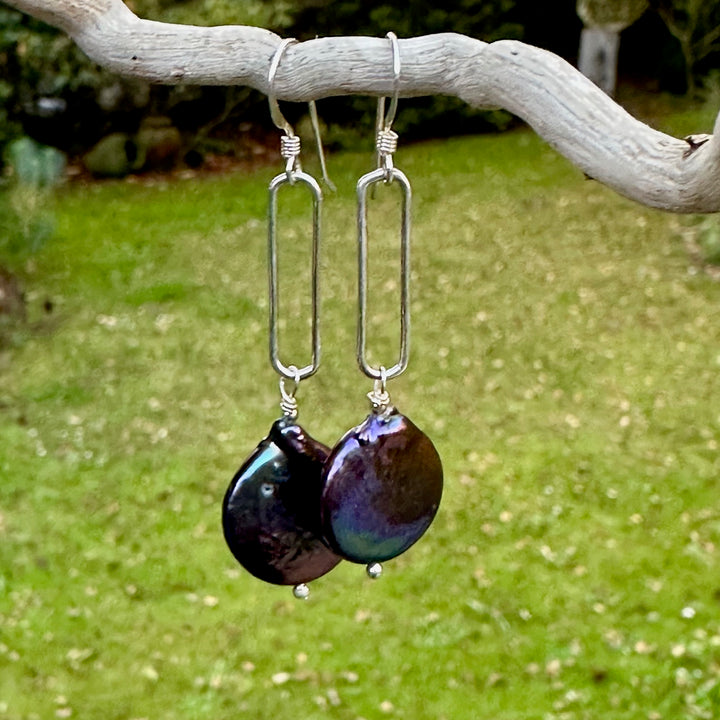 Peacock coin freshwater pearl earrings