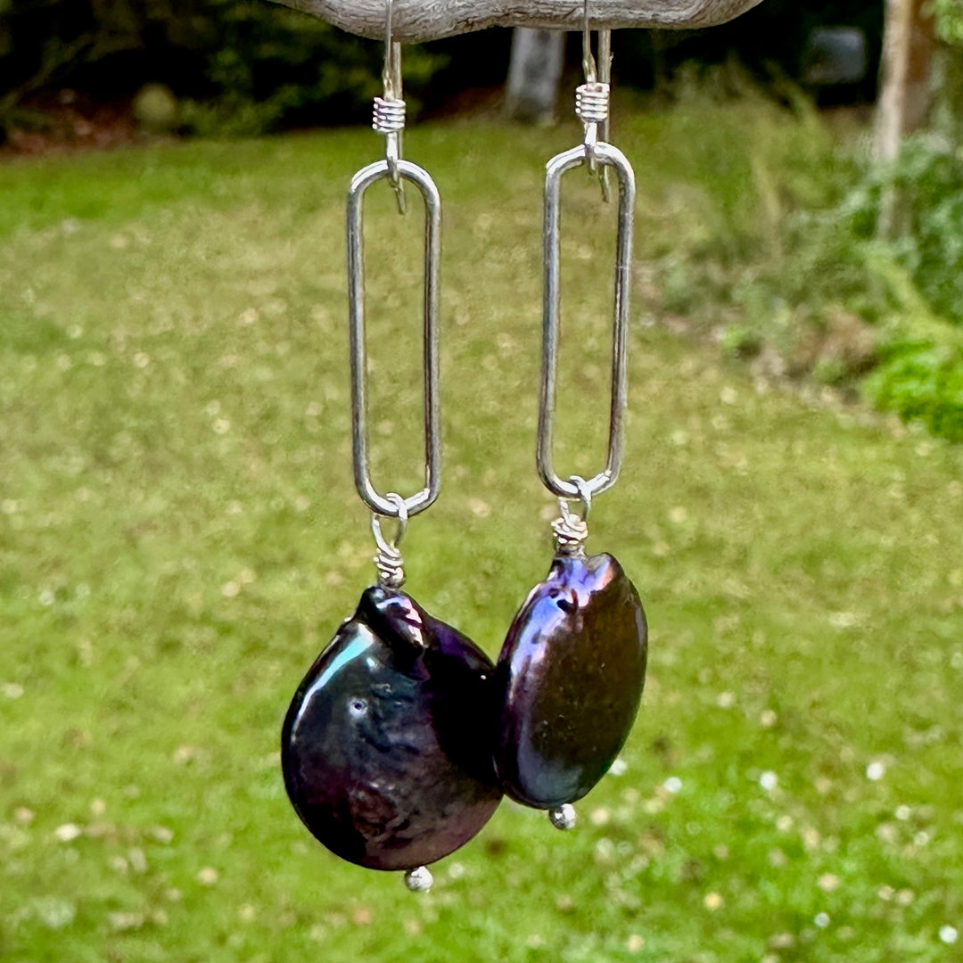 Peacock coin freshwater pearl earrings