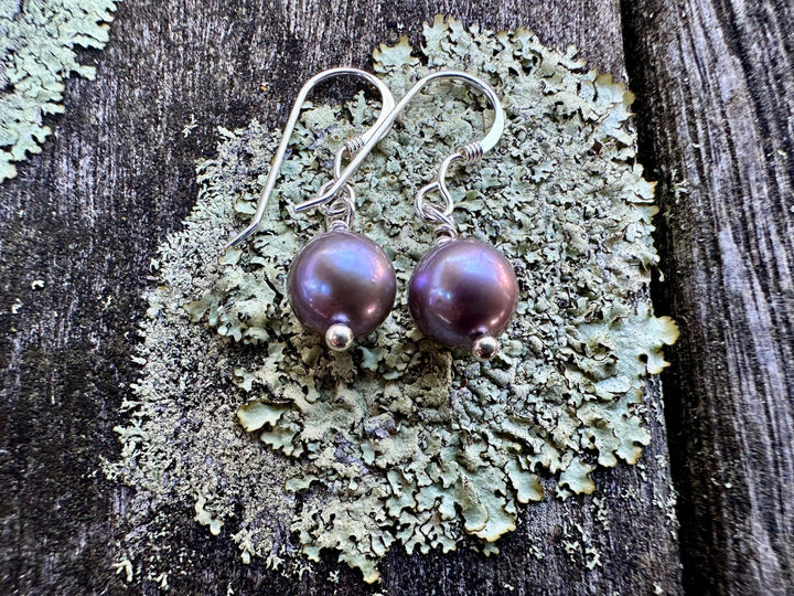 simple peacock freshwater pearl earrings