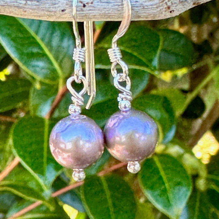 simple peacock freshwater pearl earrings