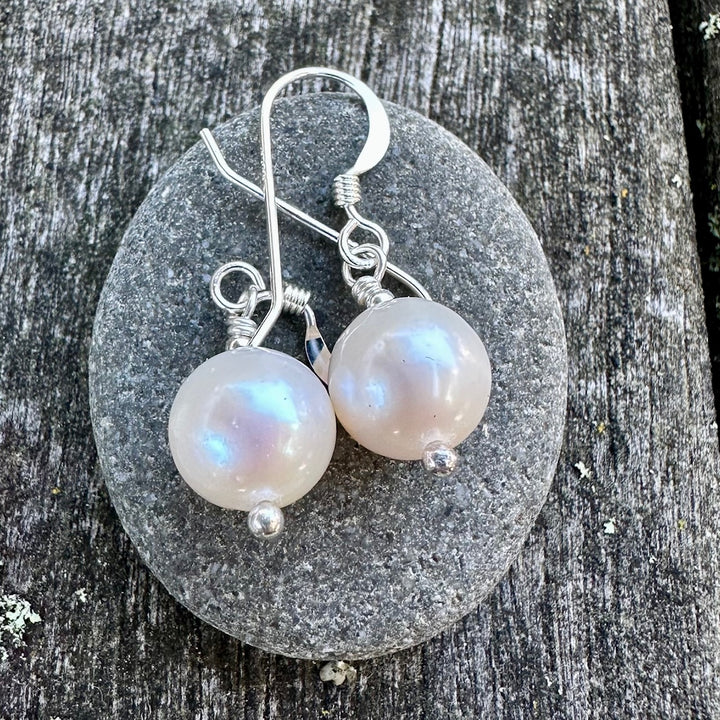 Simple white freshwater pearl earrings