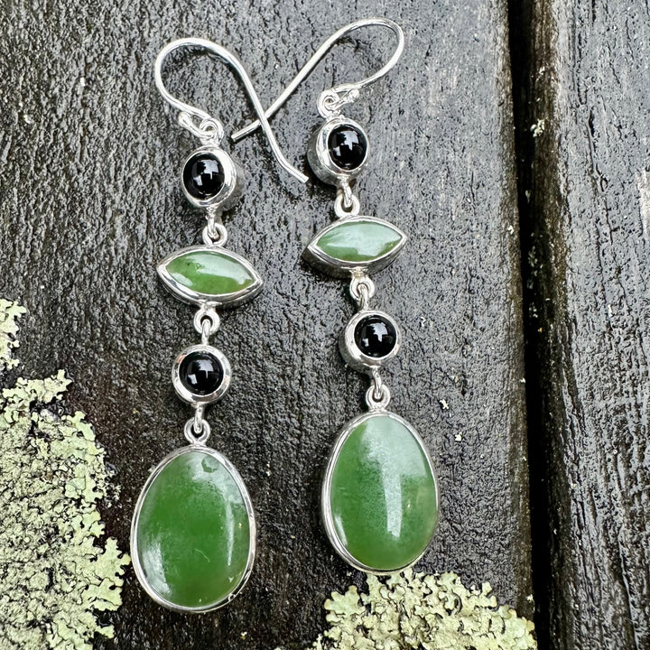 New Zealand greenstone and black onyx earrings
