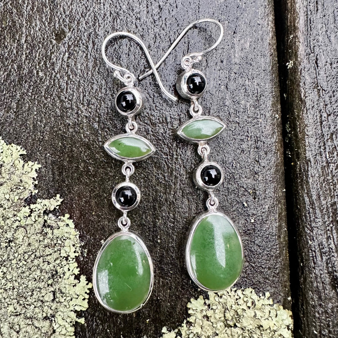 New Zealand greenstone and black onyx earrings