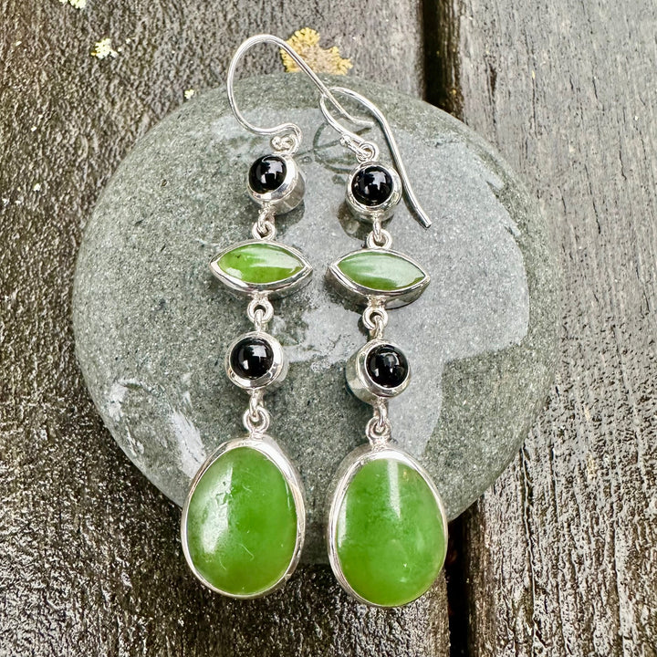 New Zealand greenstone and black onyx earrings