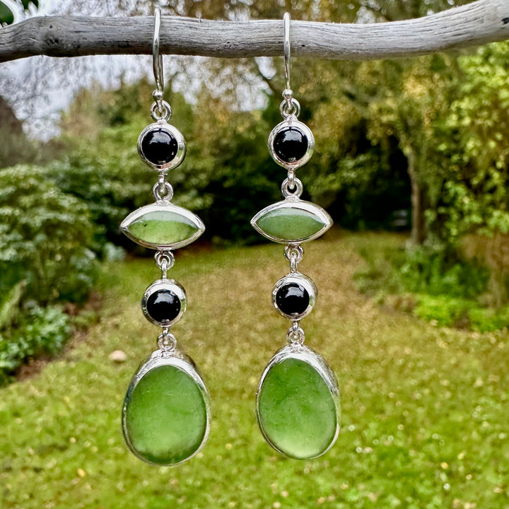 New Zealand greenstone and black onyx earrings